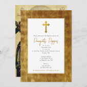 金ゴールドギリシャ正統《キリスト教》洗礼式や命名式バプテスムボーイ 招待状 (正面/裏面)