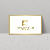 金ゴールドギリシャ語鍵オンホワイトインテリアデザイナー 名刺