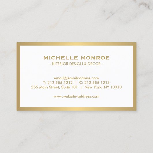 金ゴールドギリシャ語鍵オンホワイトインテリアデザイナー 名刺 (裏面)