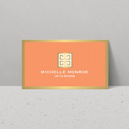 金ゴールドギリシャ鍵オンコーラルインテリアデザイナー 名刺