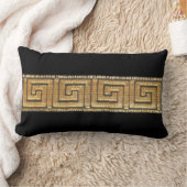 金ゴールドギリシャ鍵オンブラック装飾用クッション ランバークッション (ブランケット)