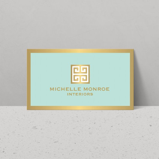 金ゴールドギリシャ鍵オンミントインテリアデザイナー 名刺