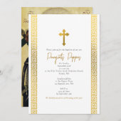 金ゴールドギリシャ鍵正統《キリスト教》洗礼式や命名式バプテスマ 招待状 (正面/裏面)