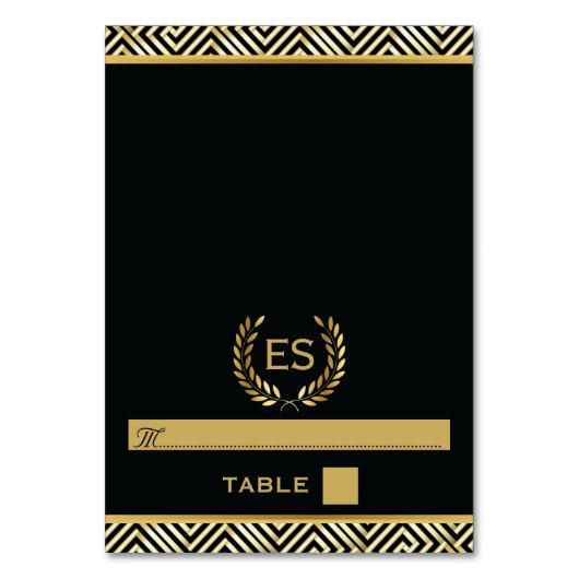 金ゴールドギリシャ鍵&ローレルリース結婚のエスコートカード テーブルナンバー (正面)