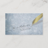 金ゴールドクイル羽根ペン手書き線青グランジ 名刺 (正面)