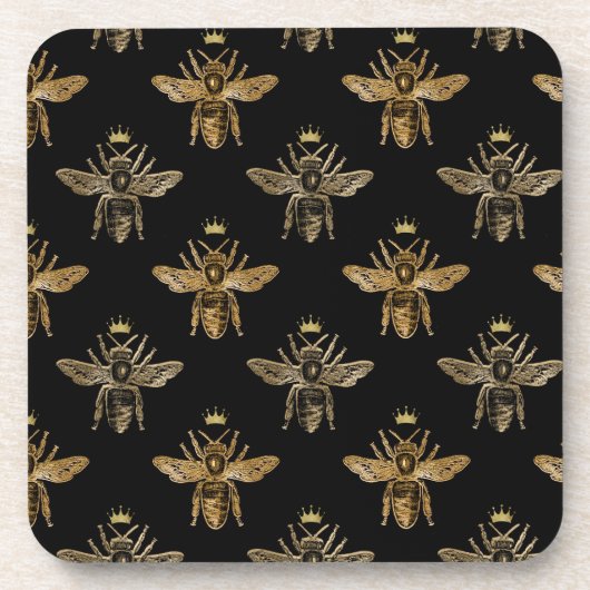 金ゴールドクイーンビーズオンブラック コースター (正面)