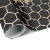 金ゴールドクイーンミツバチとハニカムオンブラック ラッピングペーパー (ロールコーナー)