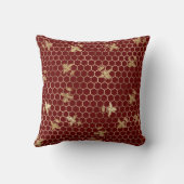 金ゴールドクイーンミツバチと赤いハニカム クッション (裏面)