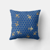 金ゴールドクイーン蜂と蜂の巣（青） クッション (裏面)