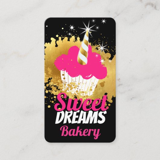 金ゴールドクラウフェイクド·ユニコーン·キュップケーキ·ベーキング·ベーカリー 名刺 (正面)