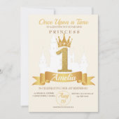 金ゴールドクラウンキャッスルキングダムプリンセス1st誕生日 招待状 (正面)