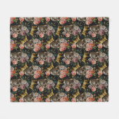 金ゴールドクラウンスカルレッドローズダークゴシックのハロウィーン フリースブランケット (正面(横))