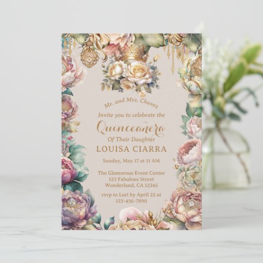 金ゴールドクラウンダイヤモンドフラワーズキンセアニェラ 招待状 (スタンド正面)