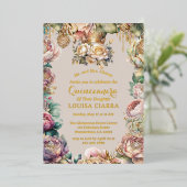 金ゴールドクラウンダイヤモンドフラワーズキンセアニェラ 箔招待状 (立ち正面)