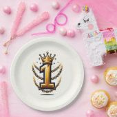 金ゴールドクラウンチェーンドリップ1 #1 1歳の誕生日パーティー ペーパープレート (パーティー)