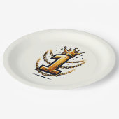 金ゴールドクラウンチェーンドリップ1 #1 1歳の誕生日パーティー ペーパープレート (アングル)