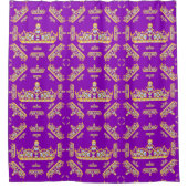 金ゴールドクラウンハートダイヤモンド真珠パターンパープル シャワーカーテン (正面)