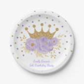 金ゴールドクラウンパープルフローラ王室のプリンセス ペーパープレート (正面)