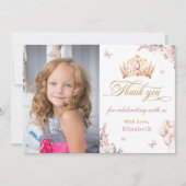 金ゴールドクラウンプリンセスガール誕生日サンキューカード 招待状 (正面)