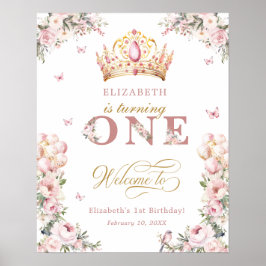 金ゴールドクラウンプリンセスガール1stバースデーウェルカム ポスター