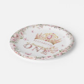 金ゴールドクラウンプリンセスガール1stバースデーピンクフローラ ペーパープレート (アングル)