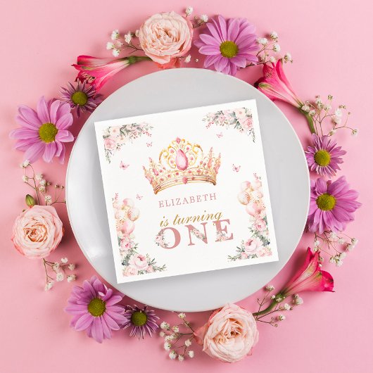 金ゴールドクラウンプリンセスガール1st誕生日バルーン スタンダードカクテルナプキン