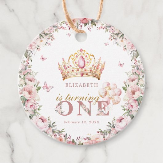 金ゴールドクラウンプリンセスガール1st誕生日 フェイバータグ (正面)