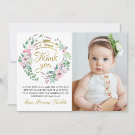 金ゴールドクラウンプリンセスフローラガール誕生日写真 サンキューカード