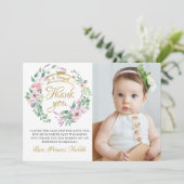 金ゴールドクラウンプリンセスフローラガール誕生日写真 サンキューカード (スタンド正面)