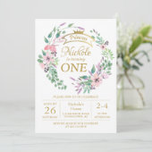 金ゴールドクラウンプリンセスフローラガール1st誕生日 招待状 (スタンド正面)