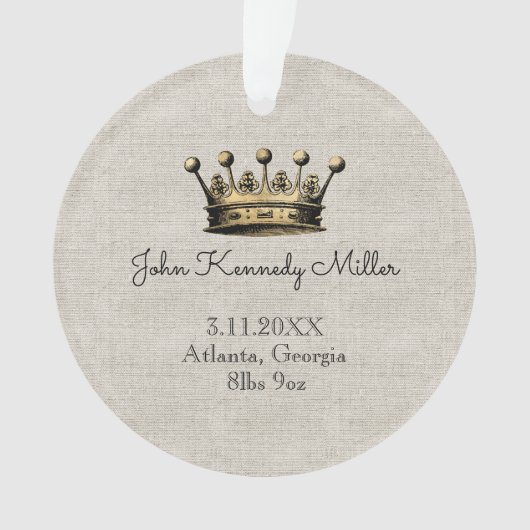 金ゴールドクラウンベビー誕生発表記念リネン オーナメント (正面)