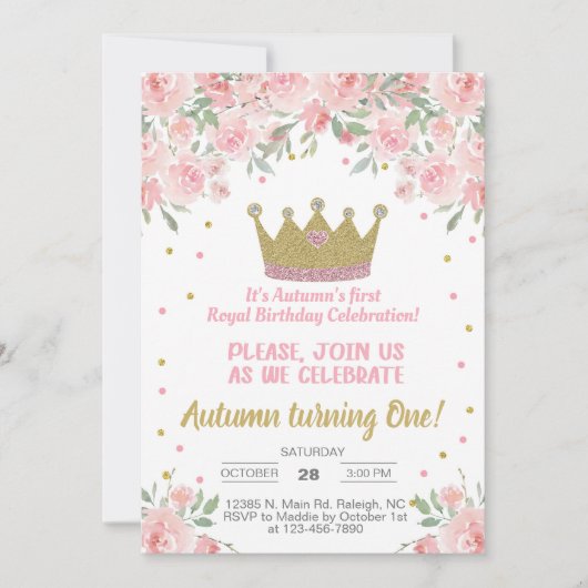 金ゴールドクラウン女王室のの子の誕生日の招待。 招待状 (正面)