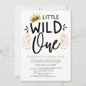 金ゴールドクラウン私たちの小さな野生の1つの誕生日 招待状 (正面)