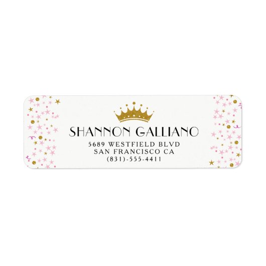 金ゴールドクラウン&ピンク紙吹雪アドレス ラベル (正面)