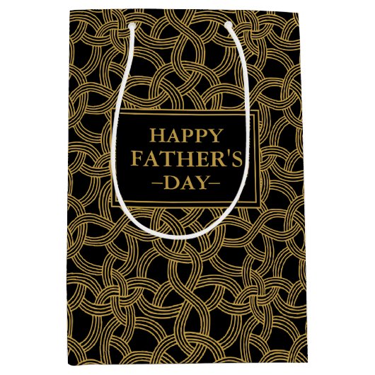 金ゴールドクラシックとブラックパターン父の日 ミディアムペーパーバッグ (正面)