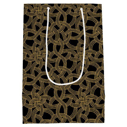 金ゴールドクラシックとブラックパターン父の日 ミディアムペーパーバッグ (裏面)
