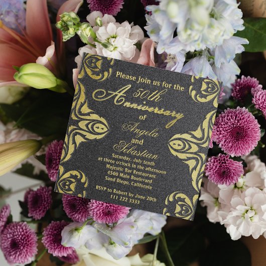 金ゴールドクラシックとブラック贅沢フォーマル記念日 招待状