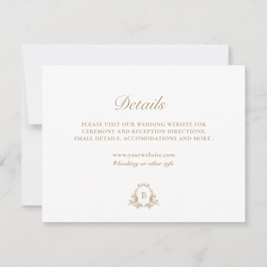 金ゴールドクラシックとホワイトモノグラムクレスト詳細カード 招待状 (正面)