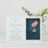 金ゴールドクラシックと青の少年の写真バプテスマ 招待状 (スタンド正面)