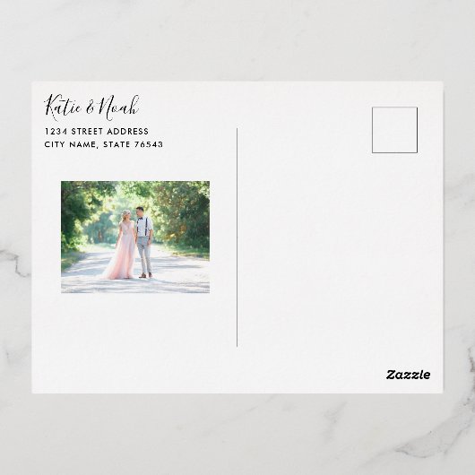 金ゴールドクラシックの結婚写真発表葉書 箔招待状ポストカード (裏面)