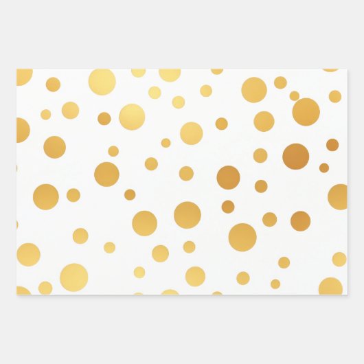 金ゴールドクラシックアクセント付き白黒水玉模様 ラッピングペーパーシート (正面3)
