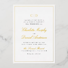 金ゴールドクラシックエレガンススクリプトモノグラ結婚ムの 箔招待状