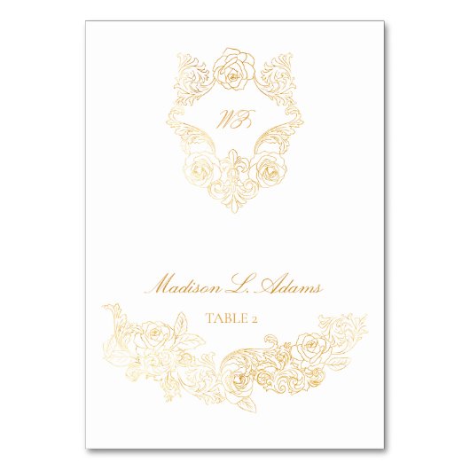 金ゴールドクラシックオーナメント折り畳み可能ネームカード テーブルナンバー (正面)