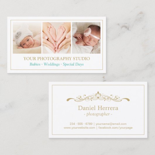 金ゴールドクラシックカラーフレーム写真コラージショーケース 名刺 (正面/裏面)