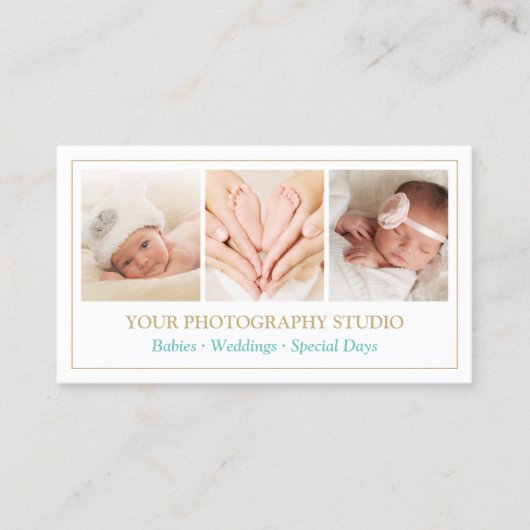 金ゴールドクラシックカラーフレーム写真コラージショーケース 名刺 (正面)