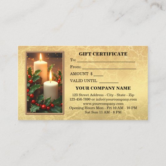 金ゴールドクラシッククリスマスキャンドルホリーギフトカード 割引カード (裏面)