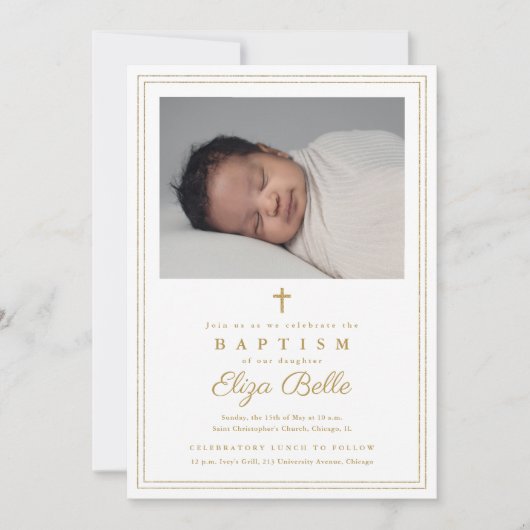 金ゴールドクラシッククロス宗教バプテスマ&《キリスト教》洗礼式や命名式 招待状 (正面)