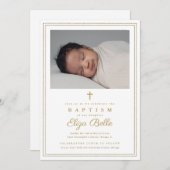 金ゴールドクラシッククロス宗教バプテスマ&《キリスト教》洗礼式や命名式 招待状 (正面/裏面)