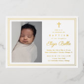 金ゴールドクラシッククロス宗教バプテスマ&《キリスト教》洗礼式や命名式 箔招待状 (正面)