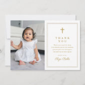 金ゴールドクラシッククロス宗教写真バプテスマ サンキューカード (正面)